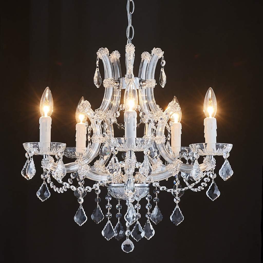 5 Light Crystal Maria Theresa Chandelier, Modern K9 Crystal Chandelier Lighting,Crystal Pendant Lighting Fixture for Dining Room,Bedroom,Living Room,H22 x W20 with Adjustable Chain