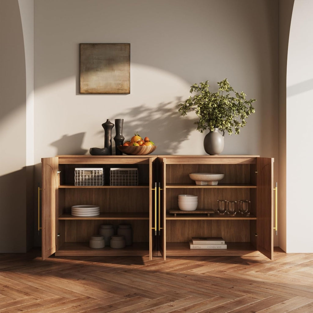 65" Arched Sideboard with Glass Door, Accent Buffet Cabinet with Storage and Adjustable Shelves
