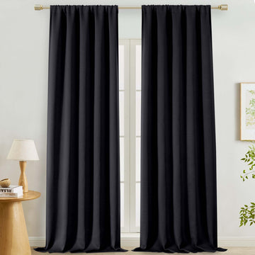 Black Blackout Curtains 120 Inches Long 2 Panels, Thermal Insulated Extra Long Window Curtains, Rod Pocket Window
