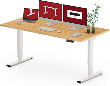 Solid Bamboo Dual Motor Standing Desk, 220 lbs, 60 * 30 | One-Piece Top, 3-Stage Sit Stand Desk with 4 Memory
