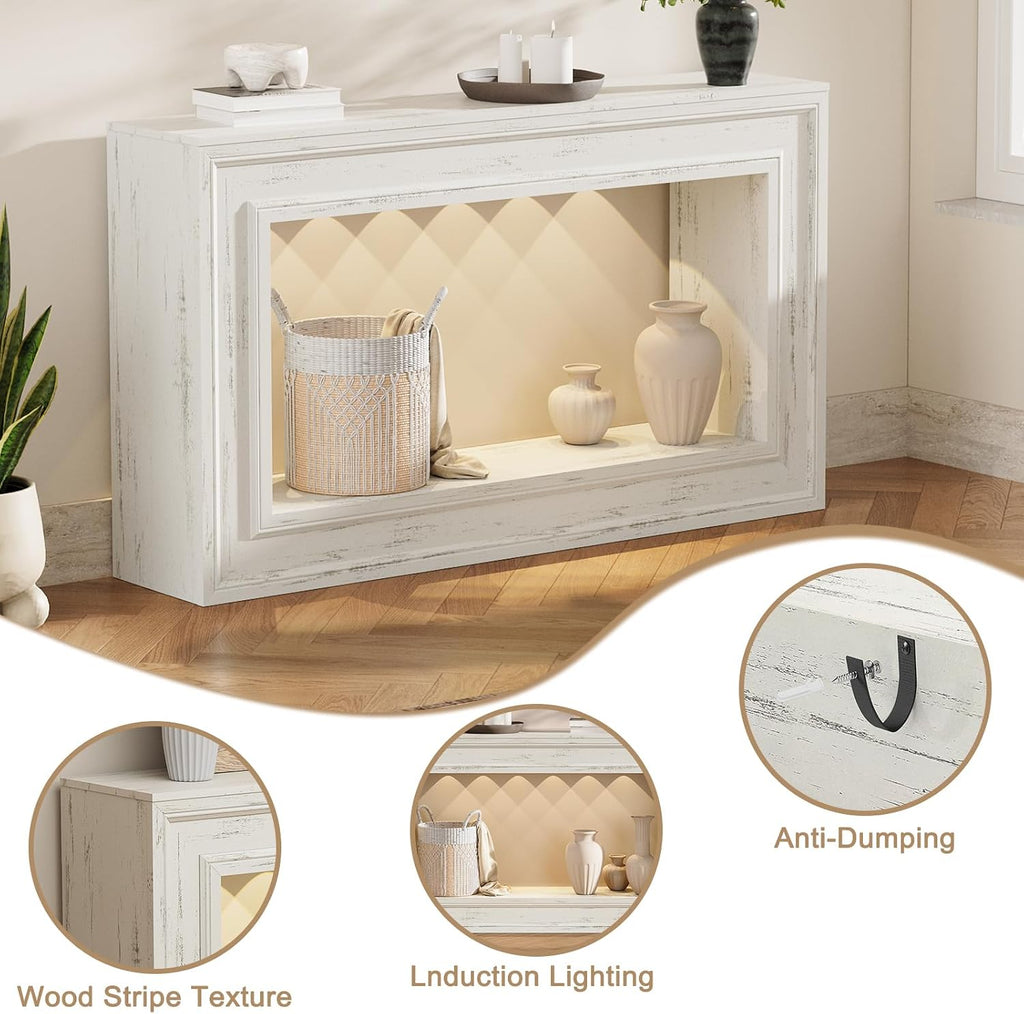 55" Long Console Tables with LED Lights, Narrow Console Tables , 2-Tier Table Behind The Sofa, Modern Hallway Accent