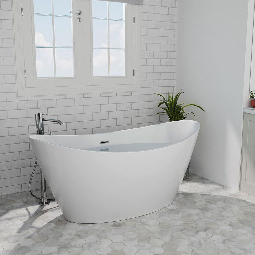 Freestanding Bathtub Luxury Acrylic Soaking SPA Modern Stand Alone Bathtubs in White 59 Inch