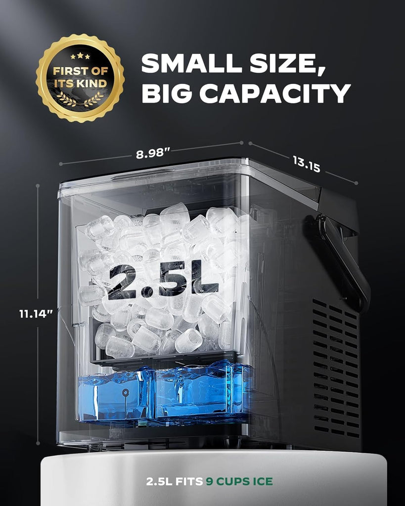 Countertop Ice Maker with Expanding Ice Basket, 9 Cubes in 6 Mins, 2.5L Ice Basket, Self-Cleaning Ice Maker with LED