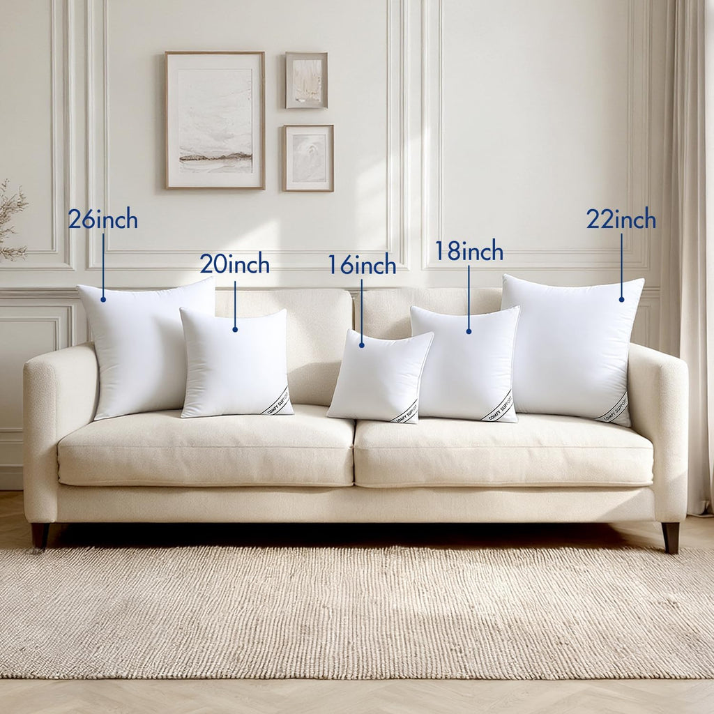 26x26 Inch Euro Pillows Inserts, Pack of 2 Down Alternative Virgin Filling Comfy Support Throw Pillows