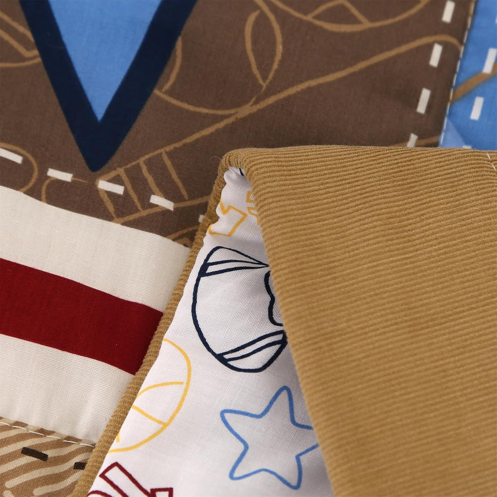 Sports Mini Crib Bedding Set Boys Brown 3PCs Mini Crib Comforter Set Basketball Baseball Rugby Nursery Bedding Sets