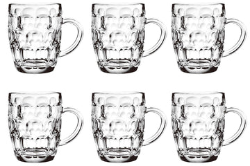 Dimple Stein Beer Mug Set, 20 oz Beer Glasses with Handle, Glass Beer Mugs, Dishwasher and Freezer Safe, Clear and
