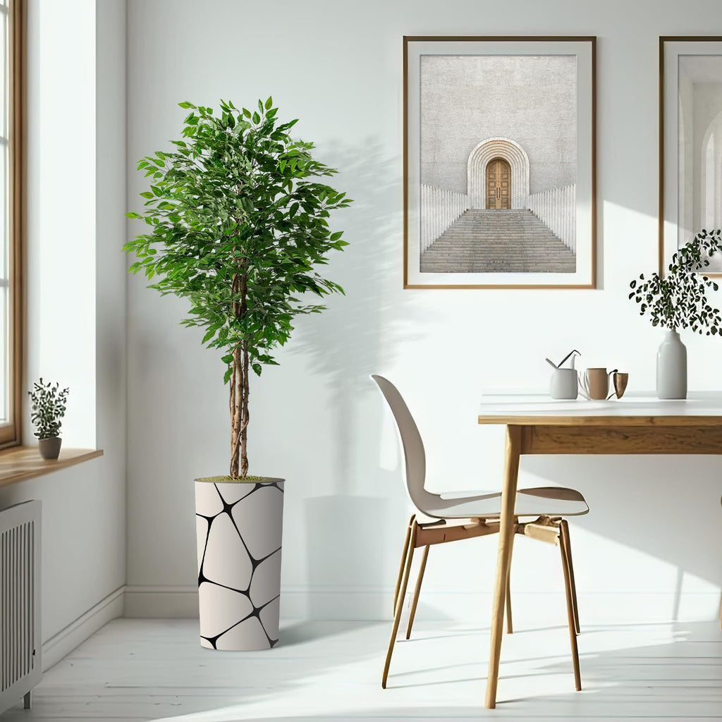 Artificial Tree in Geometric Pattern Planter, Fake Ficus Silk Tree for Indoor and Outdoor Home Decoration - 75"
