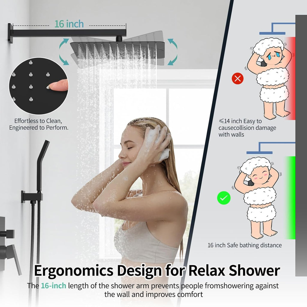 12 Inches Matte Black Shower System 12 Inch Brass Bathroom Luxury Rain Mixer Shower Combo Set Wall Mounted Rainfall