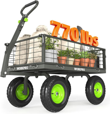 Large Heavy Duty Garden Cart 770 lb, 2-in-1 Convertible Utility Wagon with Removable Sides, 180° Tow Handle for ATV