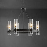 Black Wagon Wheel Chandelier, Modern Chandelier with Glass Shade, 6-Light Large Round Chandelier, Farmhouse Chandeliers for Dining Room, Living Room, Bedroom and Entryway A115-B09232JP4T