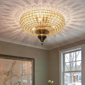 3-Light Vintage Crystal Ceiling Light Semi-Sphere Brass Chandelier with Handcut Beads,16" Antique Crystal Flush Mount
