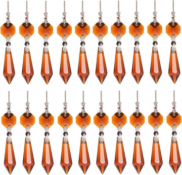 20pcs Amber Crystal Chandelier Icicle Prisms Lamp Candelabra Replacement Parts with Octagon Beads