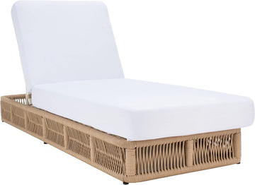 Outdoor Chaise Lounge Chair - Tan & White - Steel and Woven Rope - Adjustable 5-Position Backrest - Ideal