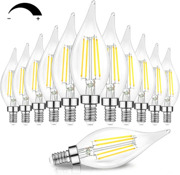 E12 Candelabra LED Bulbs, 6W Clear Filament Chandelier Light Bulbs