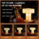 Cordless Small Table Lamp, USB-C Rechargeable Touch Dimmable Bedside Lamp with Handcrafted Fiber Shade