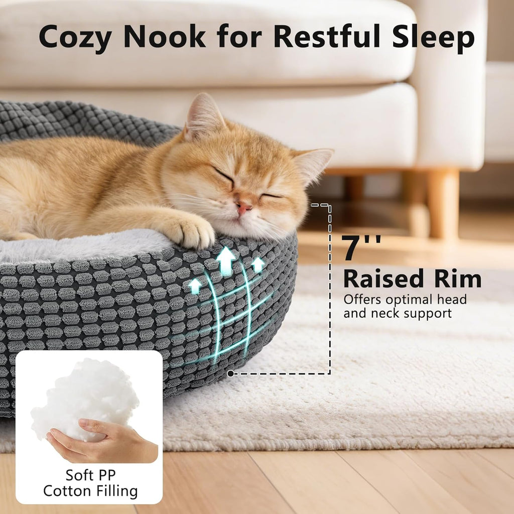 Small Dog Bed with Attached Blanket, Cozy Donut Cuddler Anti-Anxiety Hooded Pet Beds Calming Cave Bed. Orthopedic