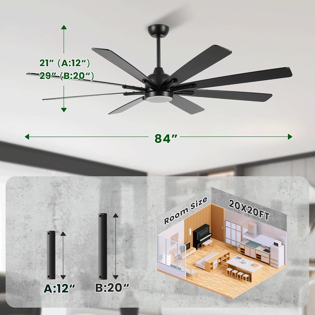 84" Ceiling Fan with LED Light and Remote - Matte Black