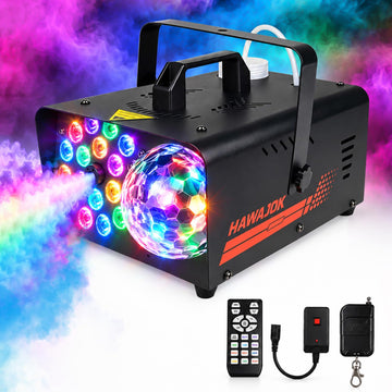 Fog Machine, Output Smoke Machine with Disco Ball Lights, 18 Color LED Effects, Wireless Remote