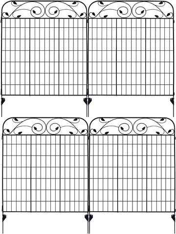 4 Pack 44" H 36" W (Linear Length 12 feet) Black Coated Heavy Duty Steel Decorative Garden Fence Panel with 8 Leaves