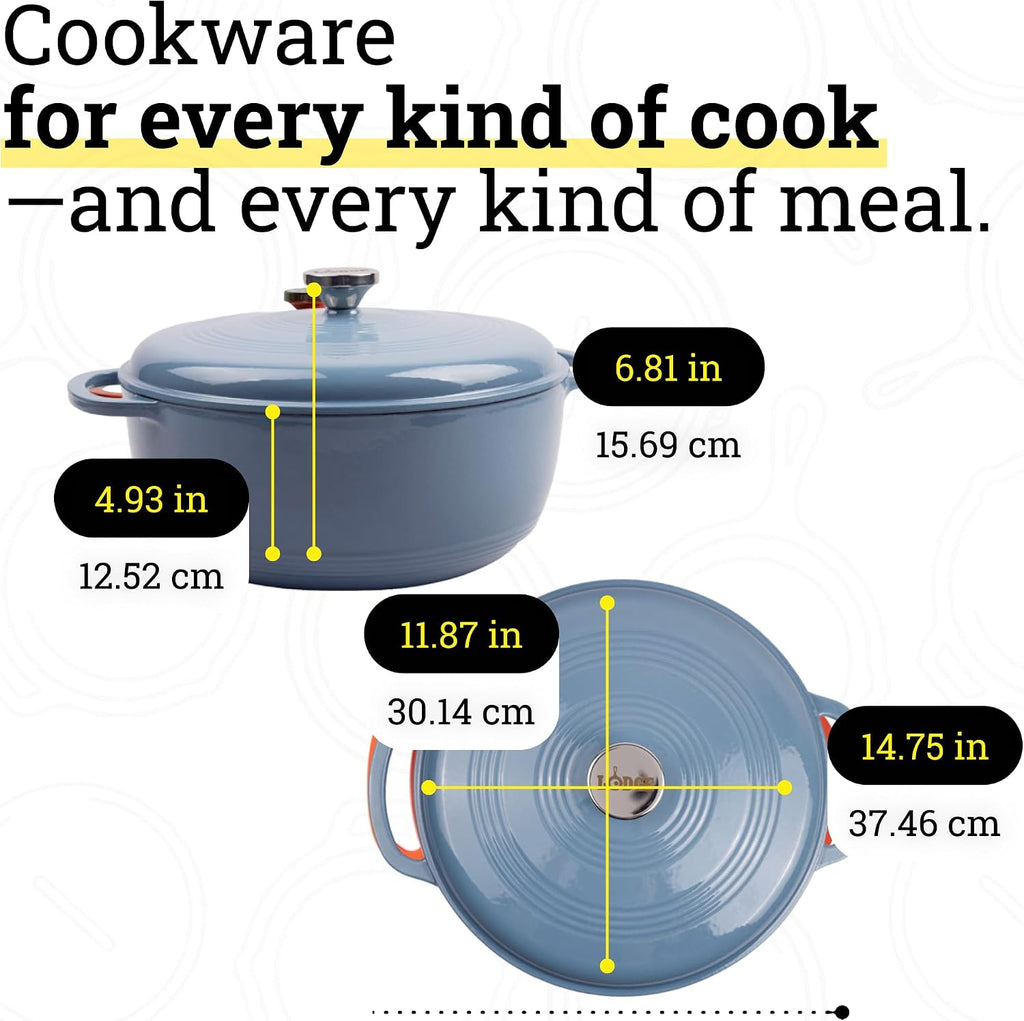 Essential Enamel Cast Iron Dutch Oven with Lid 7.5 Quart - Oven-Safe Enamel Cookware up to 500° F - Heat-Retaining