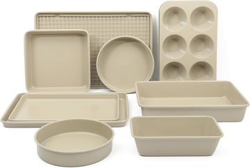 Gallen 10 Piece Pans Ceramic PFA Free Non Toxic Non Stick Bakeware Set - Taupe