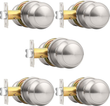 Brushed Nickel Door Knobs Interior, Passage Door Knobs Closet, Keyless Interior Door Knob, 5 Pack