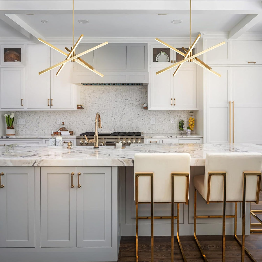 Gold Sputnik Chandeliers Modern LED Linear Chandelier Light 4 Light Pendant Light for Dining Room Foyer Kitchen