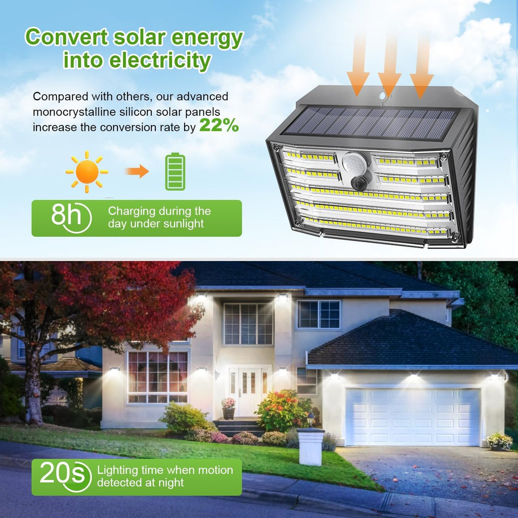 Solar Lights Outdoor [4 Pack/126 LED], Wireless Motion Sensor Lights, IP65 Waterproof Security Lights 3 Modes, 270°