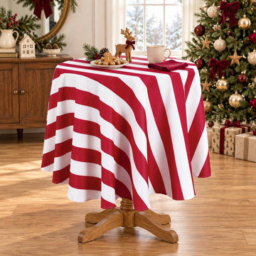 Red and White Striped Round Tablecloth 54 Inch Christmas Farmhouse Decor