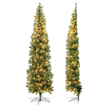 7 FT Pre-lit Half Christmas Tree with 150 Warm White LED Lights