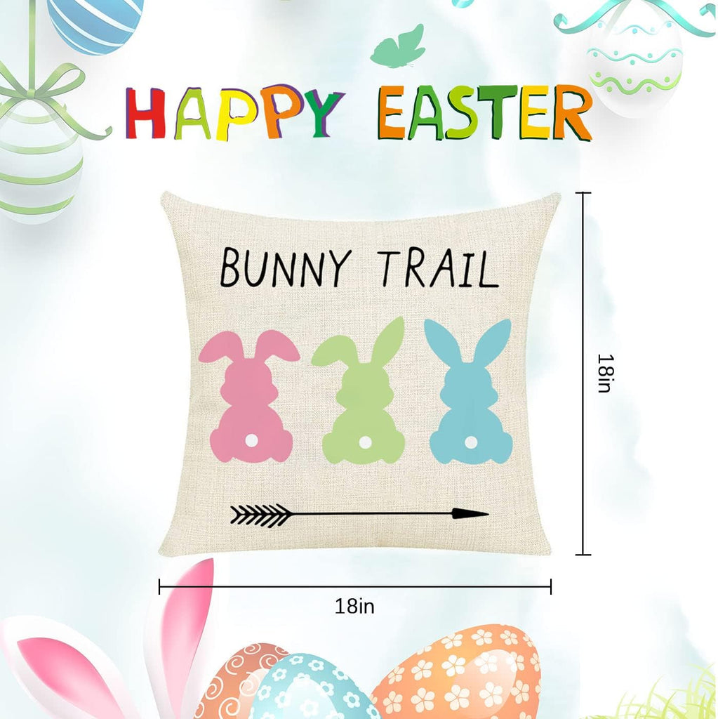 Easter Pillow Covers 18x18 Inch Set of Easter Decorations Bunny Truck Hello Peeps Hip Hop Spring Farmhouse Throw - Set of 4