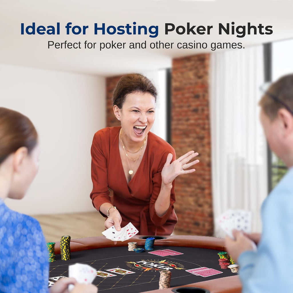 8 Player Foldable Poker Table, 71 inch Portable Casino Table for Texas Holdem w/Cushioned Rail & Cup Holders, Folding