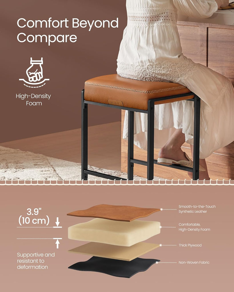 EKHO Collection - Bar Stools Set of 2, Counter Height Bar Stools, Synthetic Leather with Stitching, Mid-Century