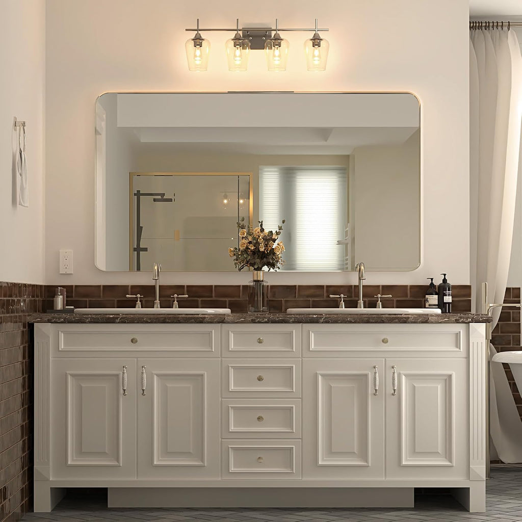 4 Light Bathroom Vanity Light Fixture,Brushed Nickel | Wine Glass Shades, E26 Sockets, Easy to install, Vanity Lights