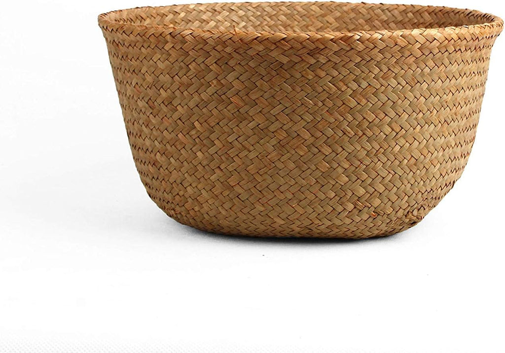 Woven Seagrass Belly Basket for Storage Plant Pot and Laundry, Picnic and Grocery Basket (Medium, Original)