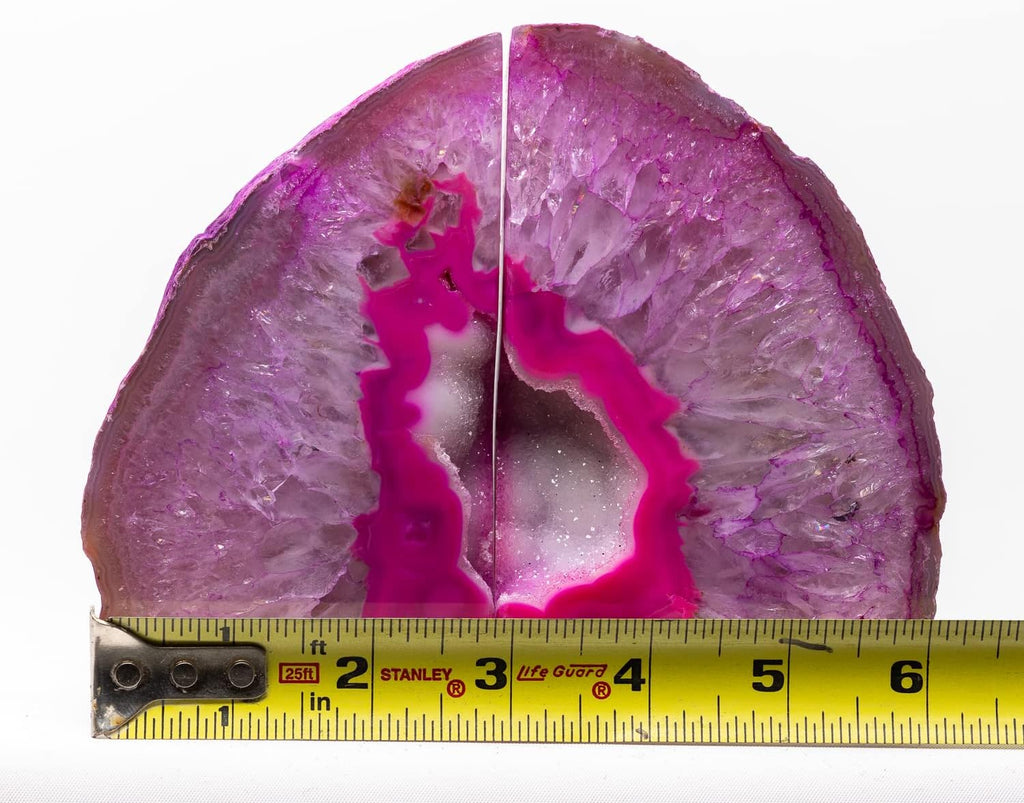 Pink Agate Geode Bookend with Felt Bottom Plus Includes Bonus Minerals (4 to 5 lb)