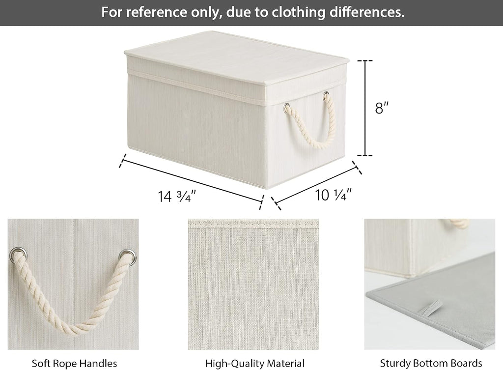 Storage Bins with Lids, Decorative Storage Boxes with Soft Rope Handles, Foldable Stackable Storage Baskets for