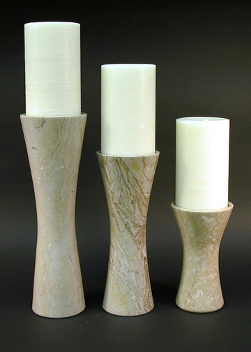 CS825SB Sahara Beige Marble Set of 8, 12 and 15 Inches Tall Pillar Candle Holders of Contamporary Design