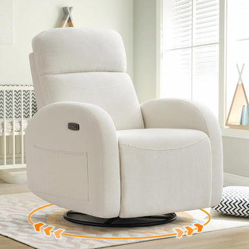 Power Nursery Glider Recliner, Chenille Electric Rocker Recliner with Type-C & USB Port, Nursery Swivel Rocker
