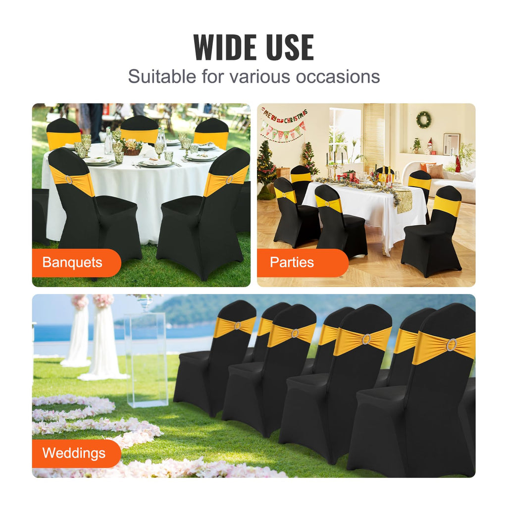50 Pcs Flat-Front Chair Covers Polyester Spandex Stretch Slipcovers for Wedding Party Dining Banquet, Black