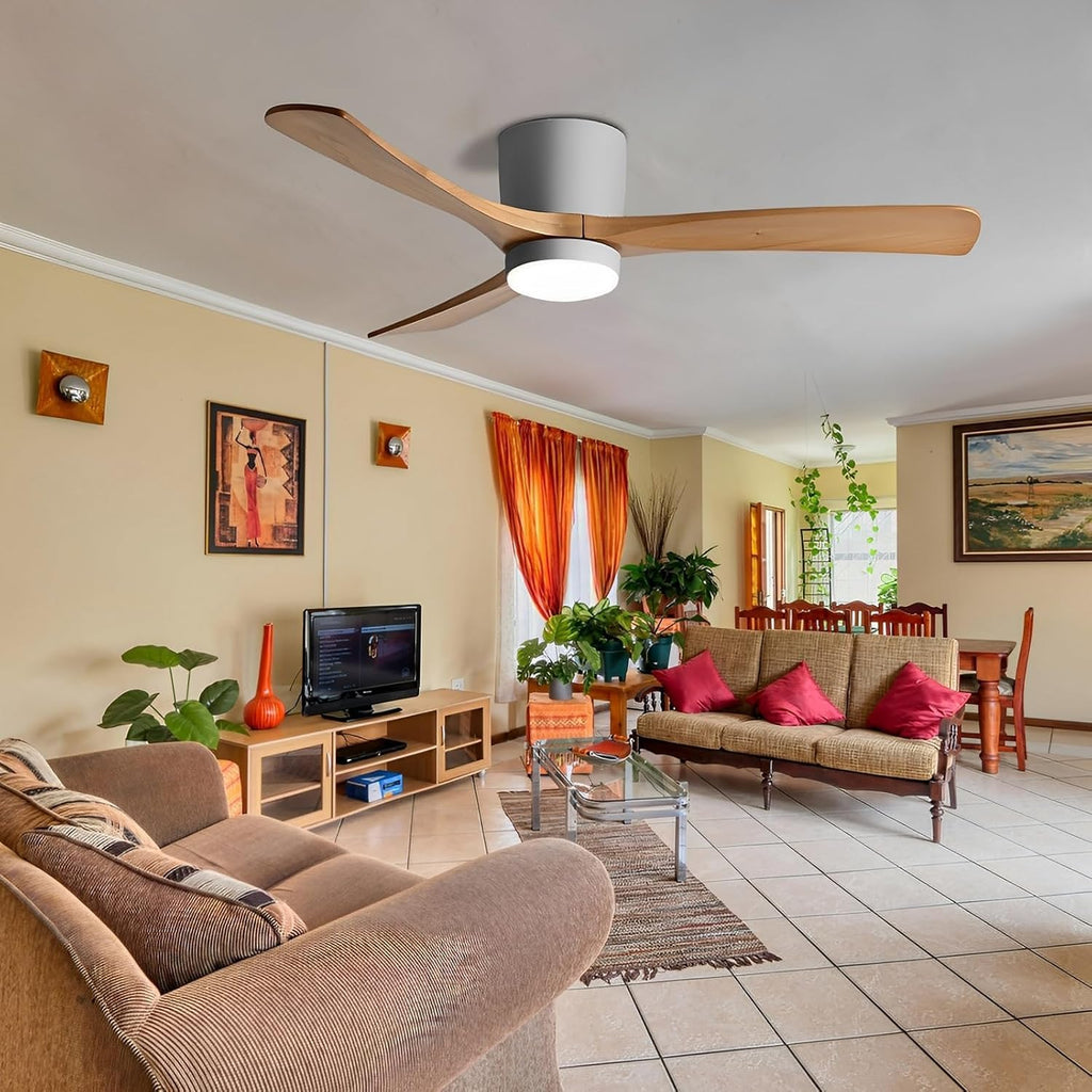 48" Quiet Ceiling Fan with LED Lights - 6 Speed Remote, 3 Color Temperatures, Modern Wood Flush Mount Ceiling Fans