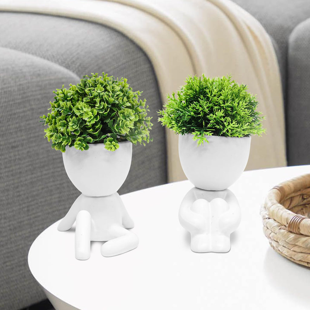 4 Packs Creative Fake Plants Artificial Succulents Plants in Ceramic Human Shaped Pots, Cute Faux Succulents Mini