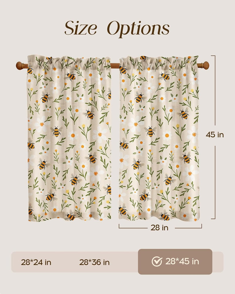 Bee Kitchen Tier Curtains - Linen Blend Country Cafe Curtains Farmhouse Small Window Treatments Over
