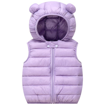 Baby Boys Girls Hooded Puffer Vest Winter Lightweight Sleeveless Bear Ears Zipper Up Jacket Purple 80