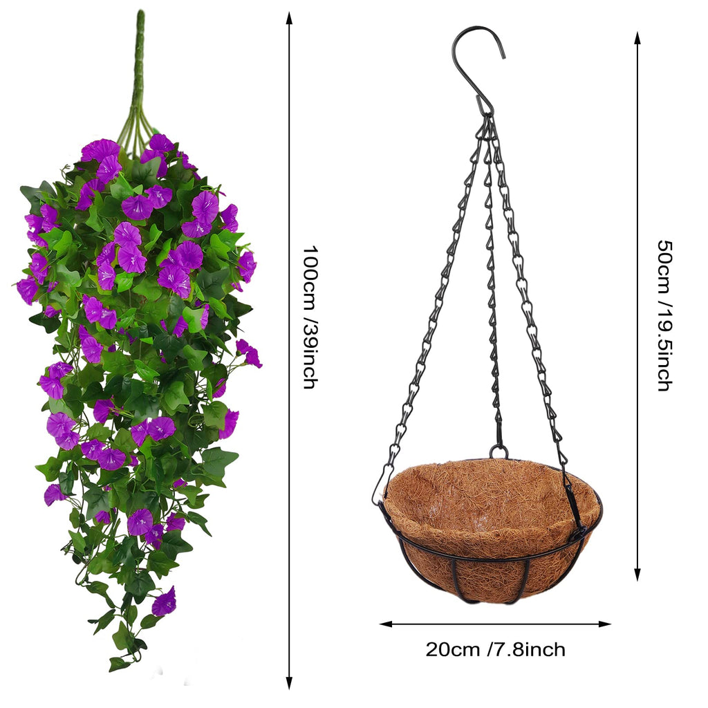 Artificial Fake Hanging Flowers Plants Basket for Spring Outdoor Outside Decoration, UV Resistant Faux Plastic Fabric