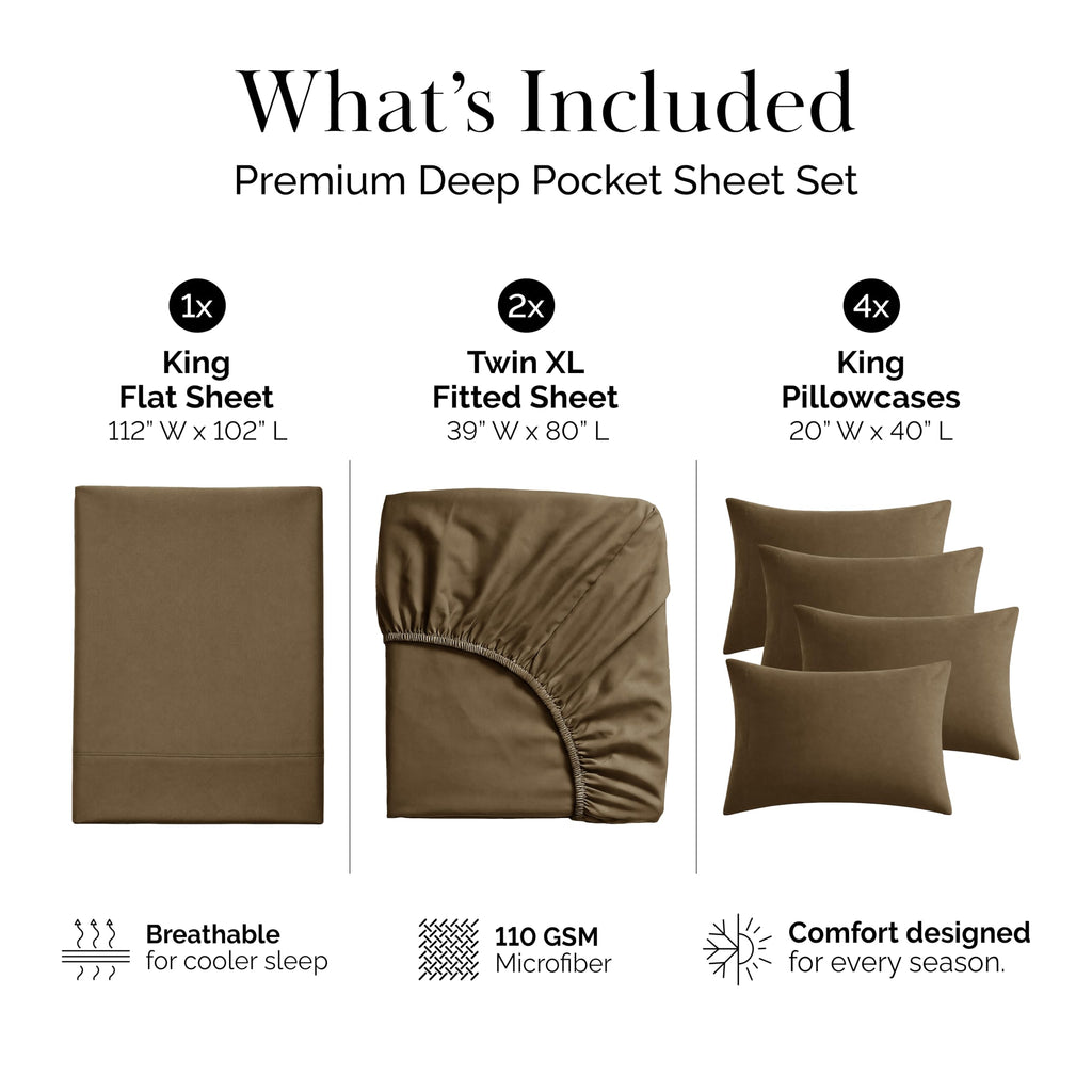 Microfiber Split King Sheets Set 16 Inch Deep Pocket 6 Piece Dark Taupe