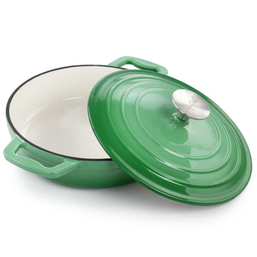 2 Quart Round Enameled Cast Iron Braiser Pan (Green)