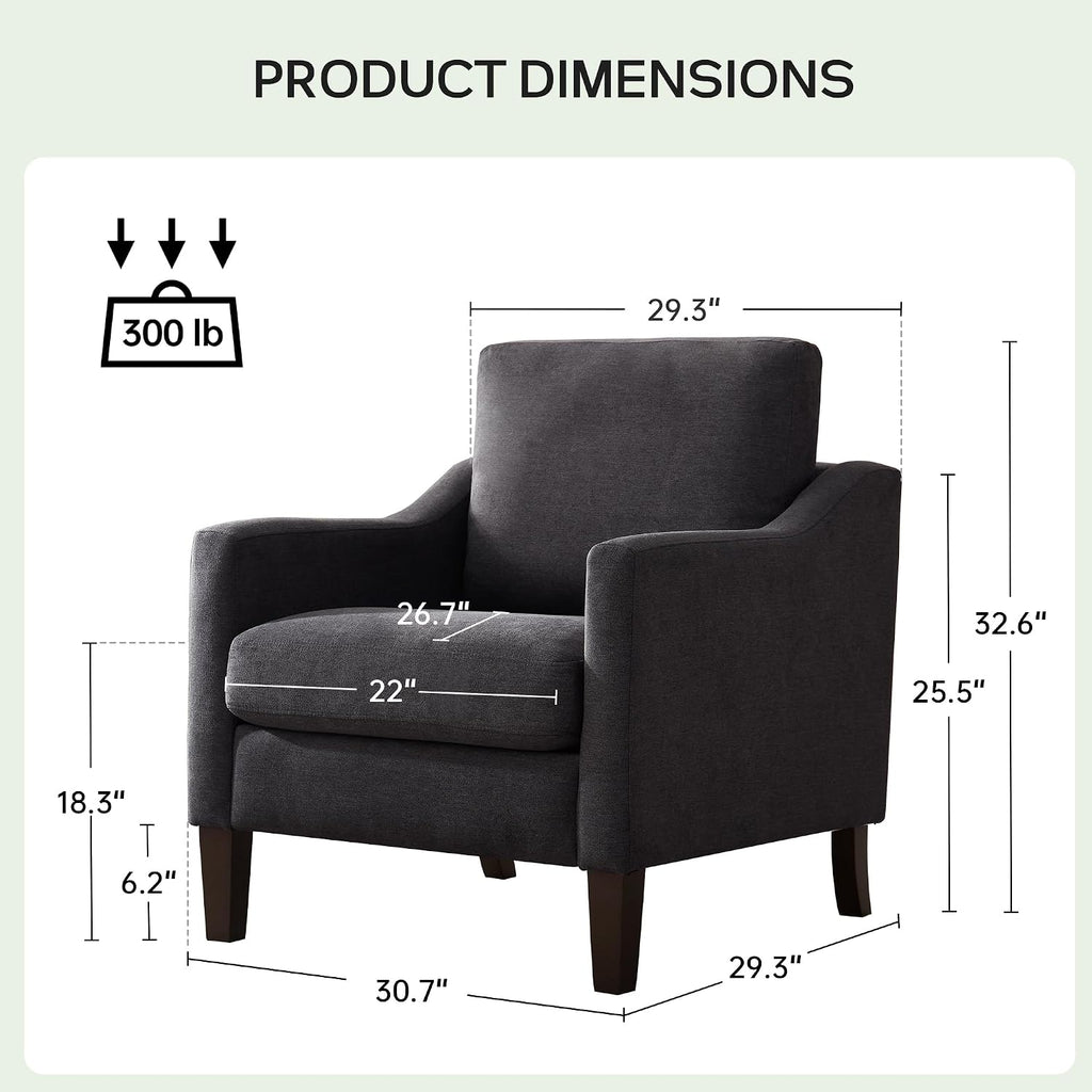 Mid-Century Accent Chair, No Tools Assembly Required, Modern Upholstered Polyester Armchair ,Comfy Reading Accent