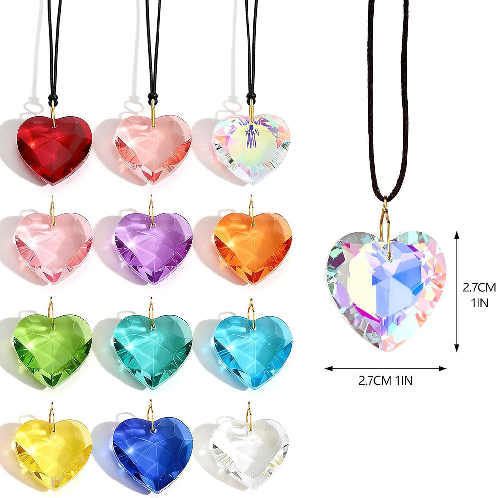 12pcs Crystal Heart Prism Suncatcher Glass Heart Window Prisms Sun Catchers - Crystal Heart Prism Chandelier Drop