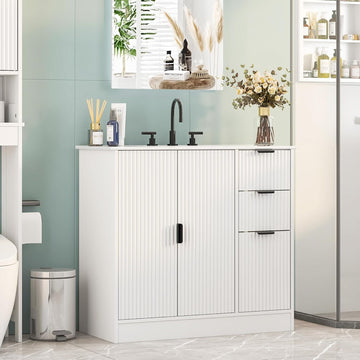 Freestanding Bathroom Vanity with Ceramic Sink, Large Storage Cabinet with Drawers